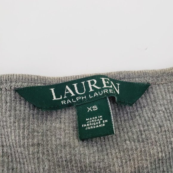 Lauren Ralph Lauren Top Ribbed Zip Shoulder Preppy Academia Cotton Grey XS - Picture 6 of 10